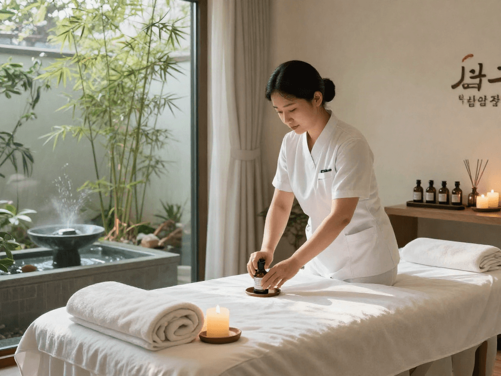 남양주출장안마 spa massage preparation with professional therapist in serene environment.