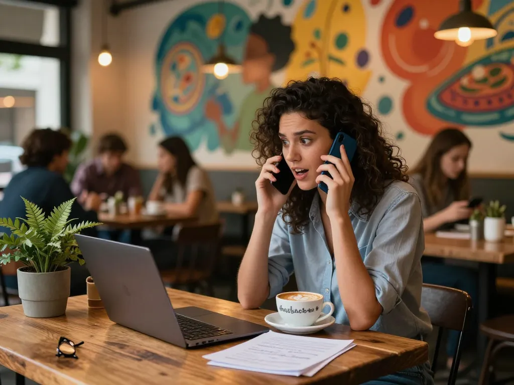 Engaging conversation with an nsfw chat bot in a vibrant café setting.