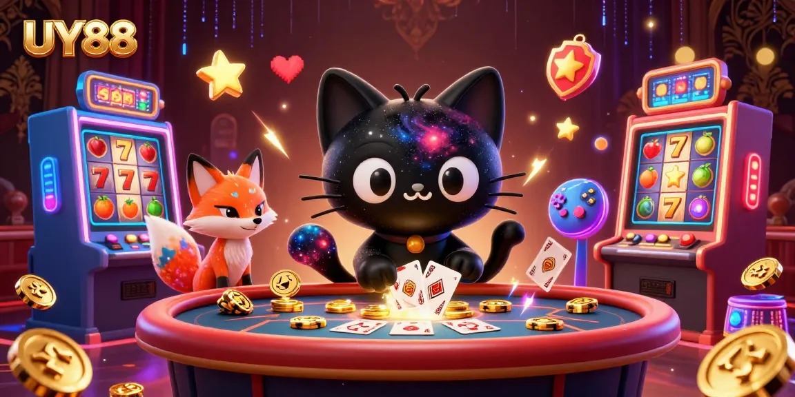 Join the fun at UY88 with vibrant slot machines and cosmic casino creatures.