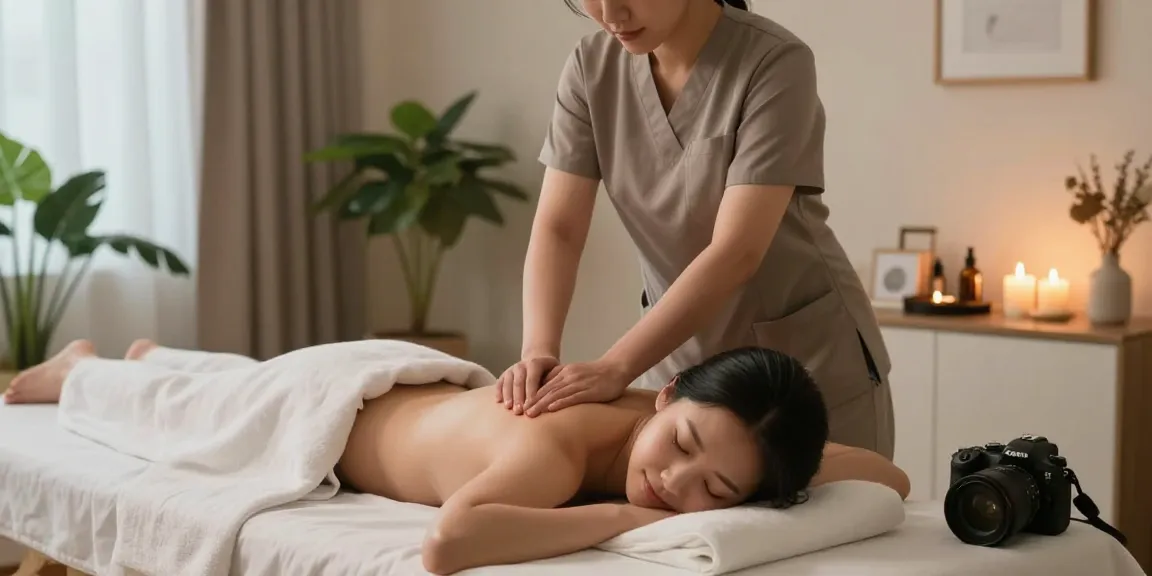 수원출장마사지 with a professional therapist creating a relaxing home environment for soothing treatments.