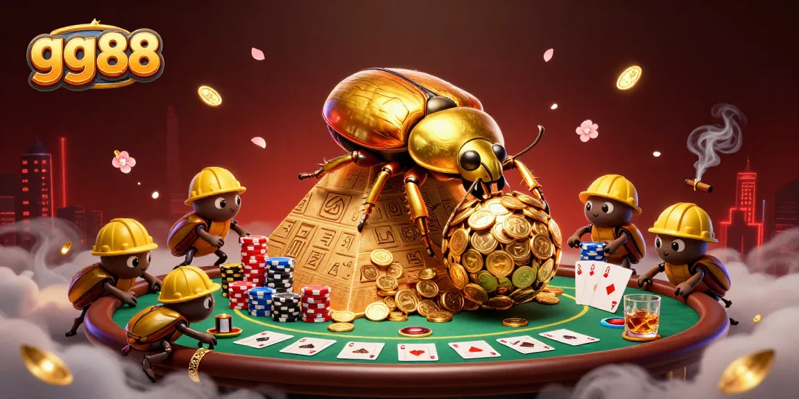 Join gg88 in a captivating golden world of casinos with beetles and poker elements.