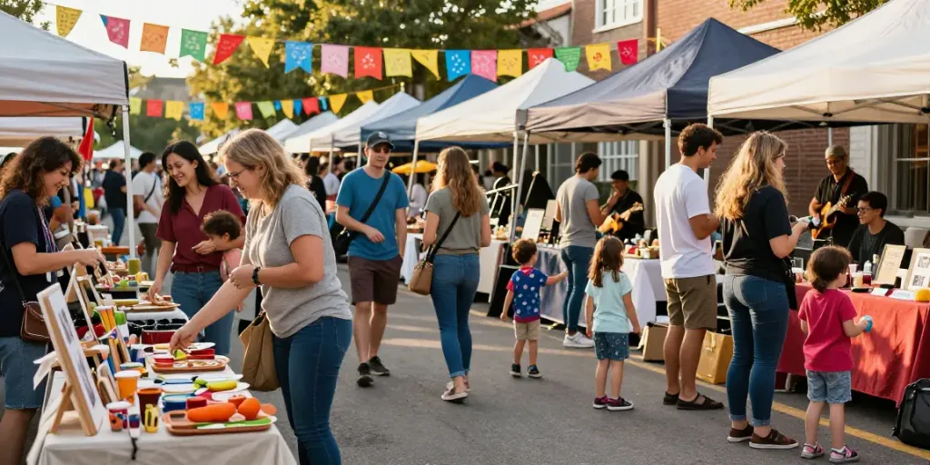Community engagement at rokok88 market showcasing local crafts and produce.