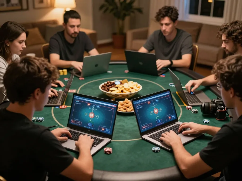 Engaging scene of online poker game highlighting top 10 game bài strategies among players in a cozy environment