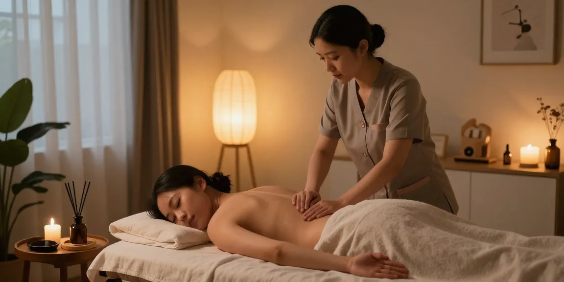 Relaxing 안산출장안마 scene with a professional massage therapist in a calm home setting