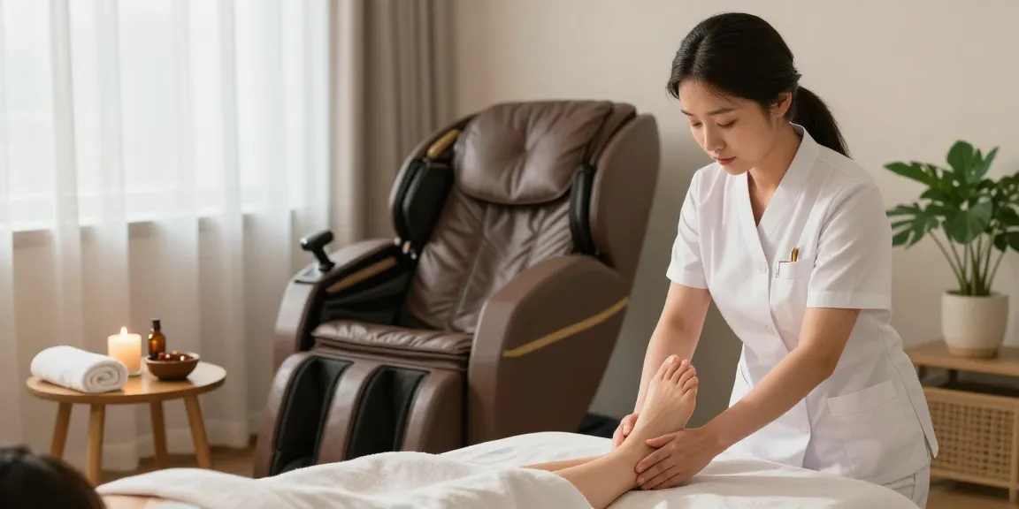 수원출장마사지에서 고급스러운 발 마사지를 제공하는 한국인 관리사 모습