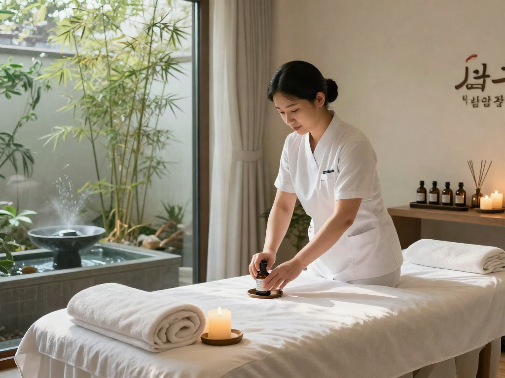 남양주출장안마 spa massage preparation with professional therapist in serene environment.