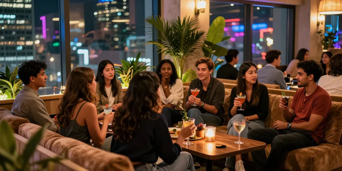 Enjoying vibrant nightlife at op사이트 with friends in a stylish lounge.