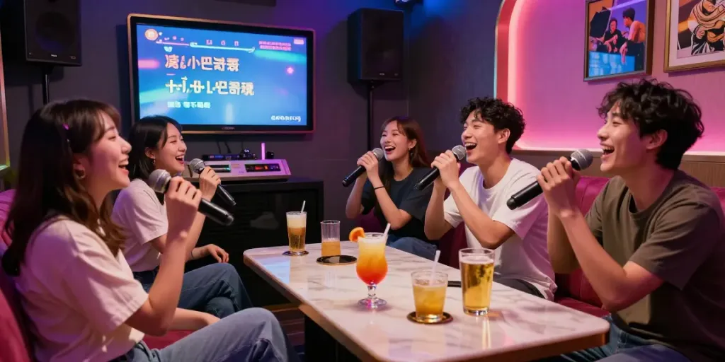 강남 달토에서 즐거운 시간을 보내는 친구들의 모습과 화려한 조명