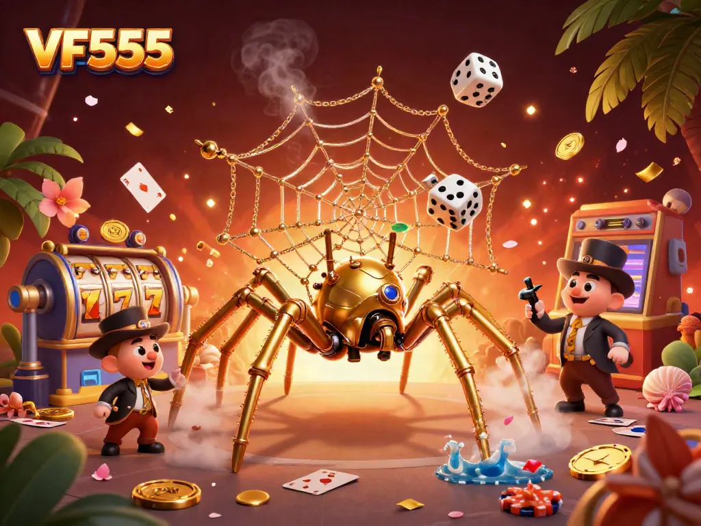 Experience thrilling gameplay with VF555 as golden steampunk elements and dynamic casino icons intertwine.