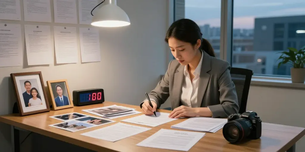 goodtam.com/blog/외도-증거-수집/ Evidence review in a professional investigation office.