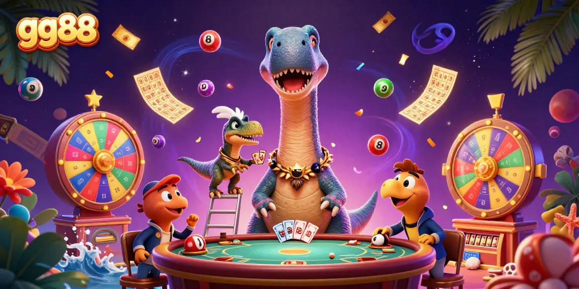 Experience excitement at gg88 with a vibrant 3D casino scene full of dynamic games and characters.
