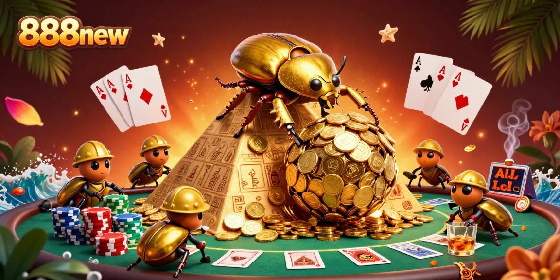 Experience the excitement of 888new with luxurious golden coins and poker elements in a vibrant casino scene.