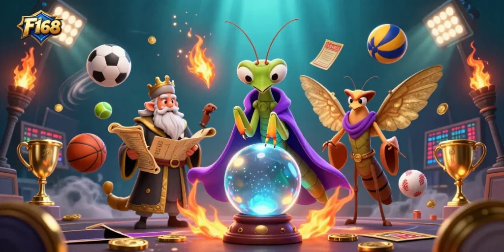 Engage in thrilling bets with F168 while a cartoon fortune teller unveils hidden fortunes